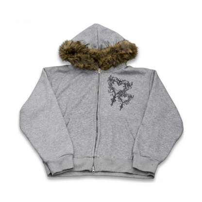 HOODED FUR ZIP UP