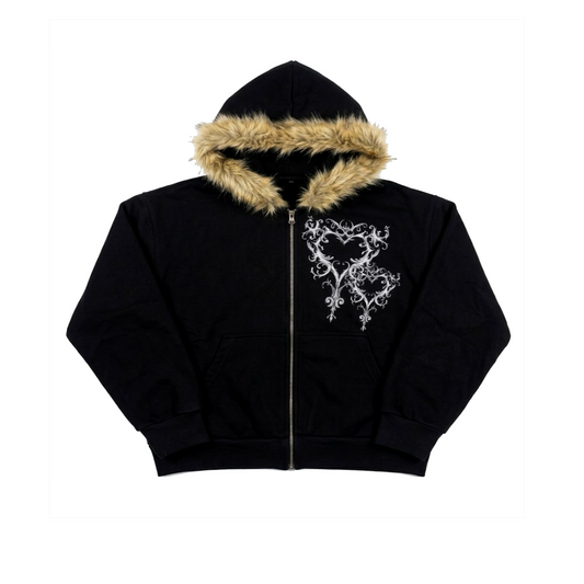 HOODED FUR ZIP UP (BLACK)