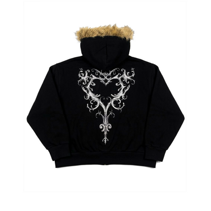 HOODED FUR ZIP UP (BLACK)